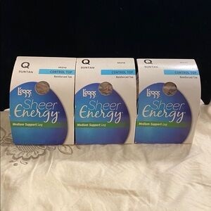 L’eggs Sheer Energy Suntan Medium Support Panty Hose Size Q Bundle